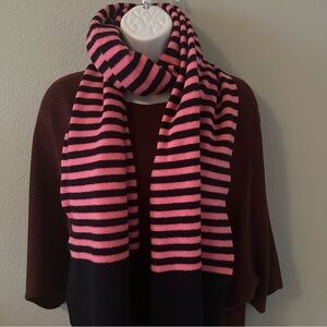 J Crew Pink / Black Striped‎ Knit Scarf Preppy